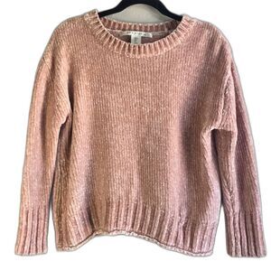 Peach pink chenille knit sweater soft cozy round neck fairycore S oversized